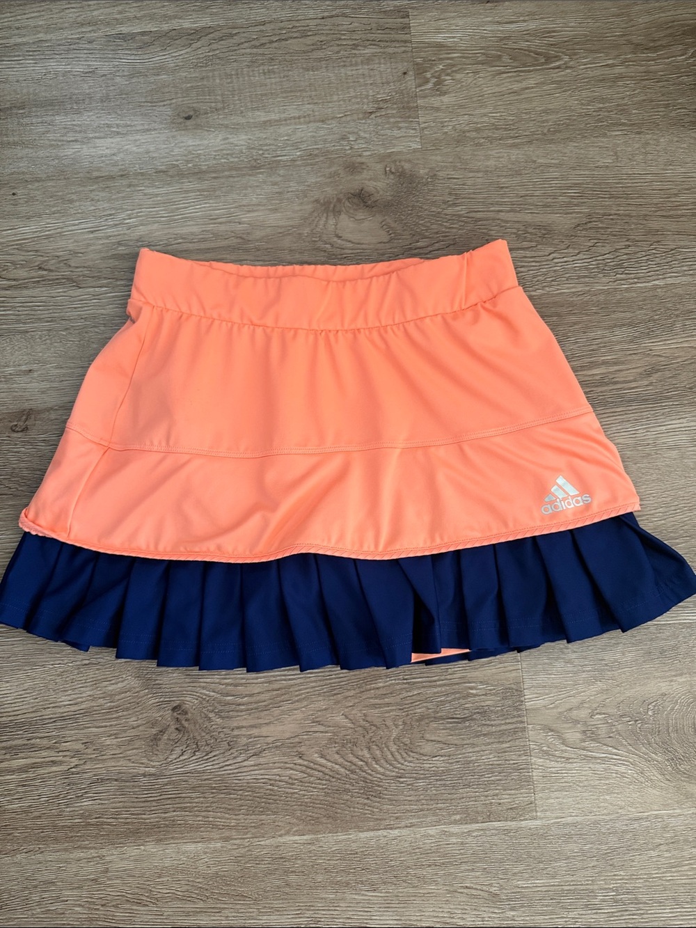 adidas Coral Orange Tennis Skort with Navy Pleated Underskirt